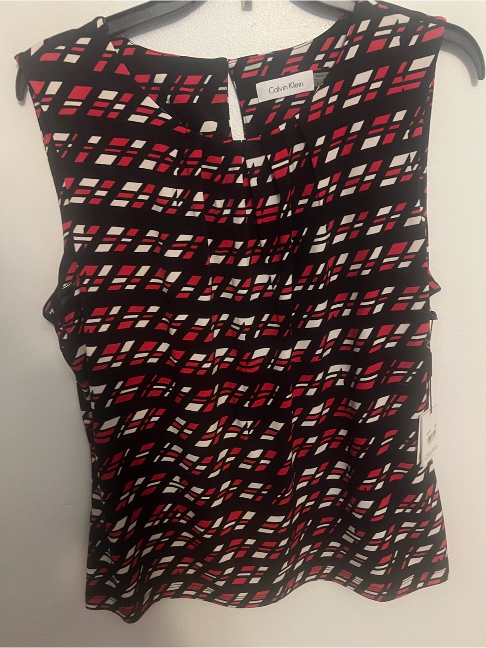 Three Calvin Klein Black Red White Sleeveless Geometric Print blouses